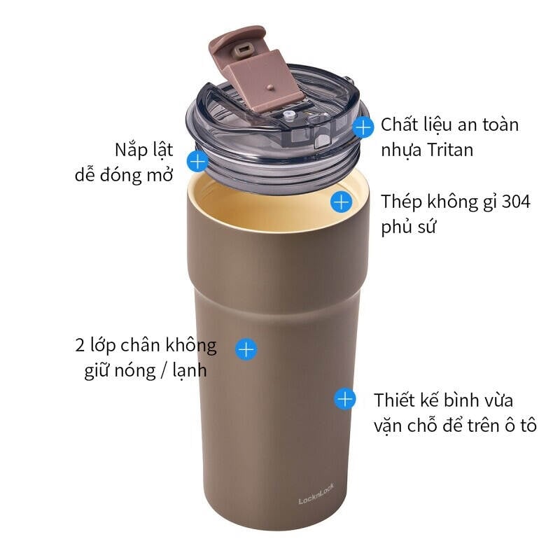 Bình giữ nhiệt LocknLock Metro cafe 650ml - 4 Màu (Chocolate, Nâu Đậm, Ngà, Tím Nhạt) - LHC4359 image number null