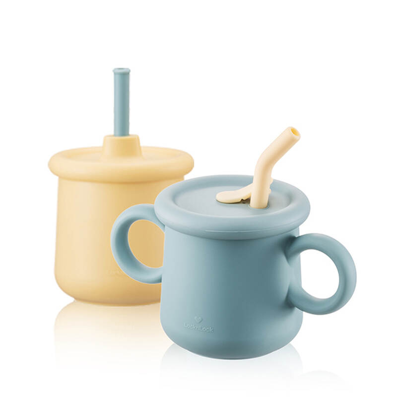 Bộ Cốc Silicone Kèm Ống Hút Locknlock Little Luv 200ml (2 cốc) - 2 Bộ (Xanh và Vàng - Tím và Vàng) - LBB015S7 image number null