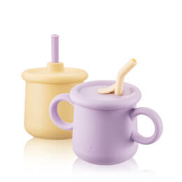 Bộ Cốc Silicone K&egrave;m Ống H&uacute;t Locknlock Little Luv 200ml (2 cốc) - 2 Bộ (Xanh v&agrave; V&agrave;ng - T&iacute;m v&agrave; V&agrave;ng) - LBB015S7