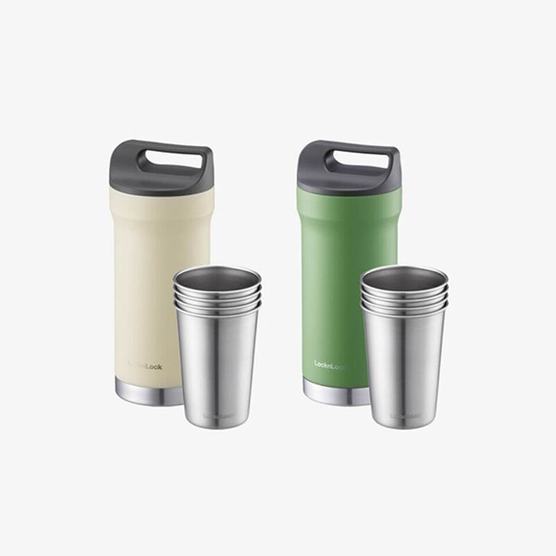 Bình Giữ Nhiệt Bằng Thép Không Gỉ Locknlock Hybrid Tumbler Set 420Mlx1/190Mlx4 - 2 Màu (Màu Be, Màu Xanh Lá) - LHC4303 image number null