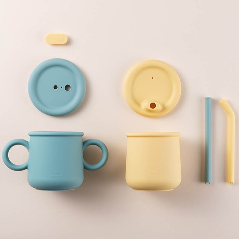 Bộ Cốc Silicone Kèm Ống Hút Locknlock Little Luv 200ml (2 cốc) - 2 Bộ (Xanh và Vàng - Tím và Vàng) - LBB015S7 image number null