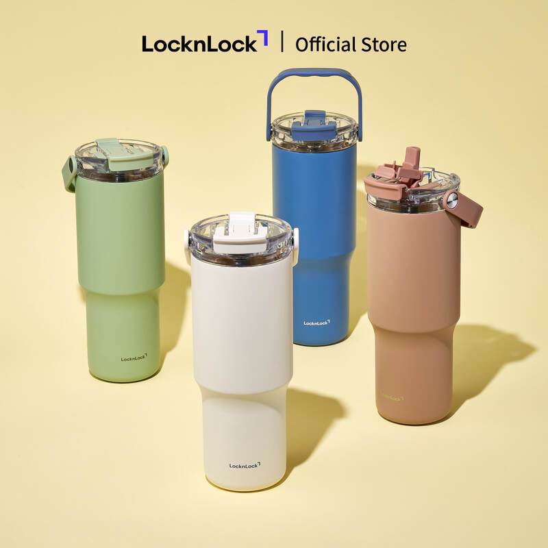 B&igrave;nh giữ nhiệt LocknLock Straw & Sip Ceramic Tumbler phủ sứ LHC4431 880ml k&egrave;m ống h&uacute;t image number null