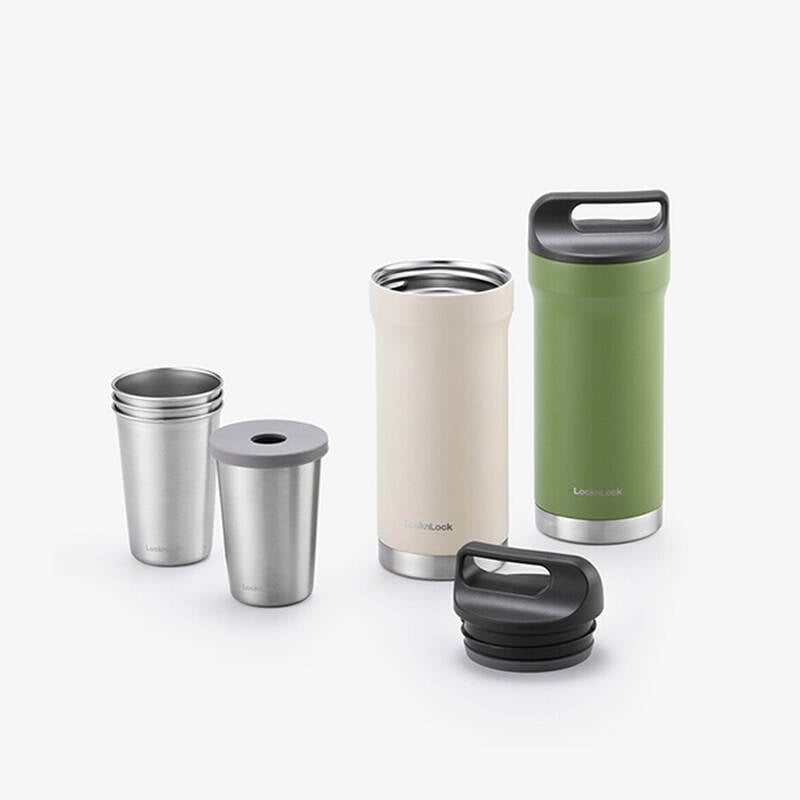 Bình Giữ Nhiệt Bằng Thép Không Gỉ Locknlock Hybrid Tumbler Set 420Mlx1/190Mlx4 - 2 Màu (Màu Be, Màu Xanh Lá) - LHC4303 image number null