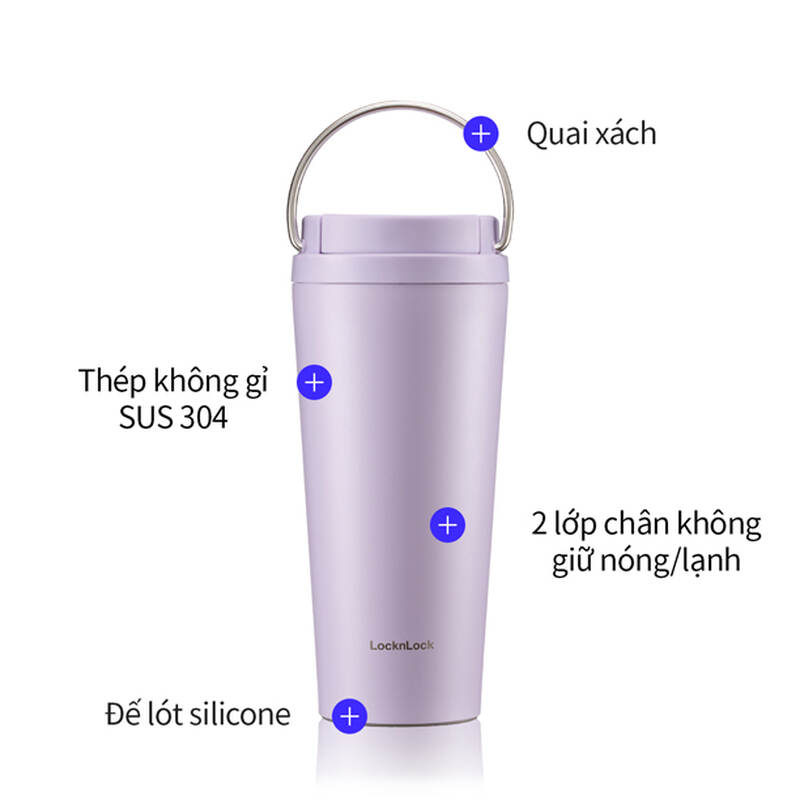 Bình giữ nhiệt LocknLock Bucket One Touch 550ml, 3 màu (Xanh lá, Xanh da trời, Tím) – LHC3345 image number null
