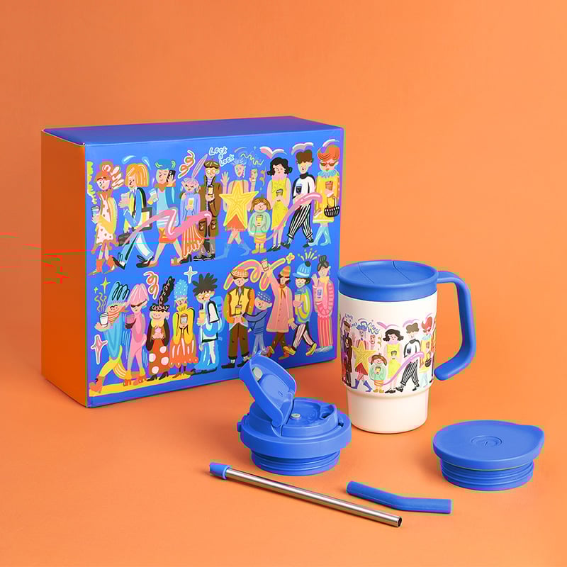 [Bộ quà tặng giới hạn] Set cốc giữ nhiệt và nắp riêng biệt có ống hút 400ML bằng SUS304 - LHC3340BLU_TL