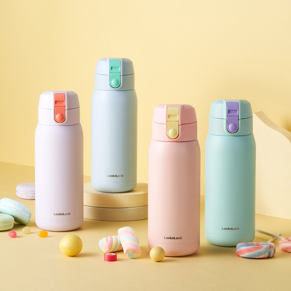 Bình giữ nhiệt LocknLock School fit cotton candy 370ml  -  4 Màu (Màu xanh da trời, Màu xanh mint, Màu hồng, Màu tím) - LHC3233